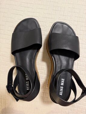 Alias Mae Oasis Sandwich Black Leather Sandals with Ankle Strap